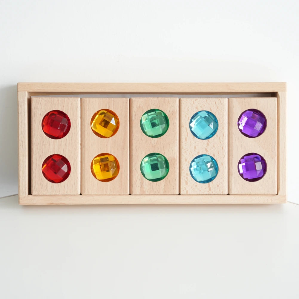 Houten glinsterblokken klein - Magneetfeest