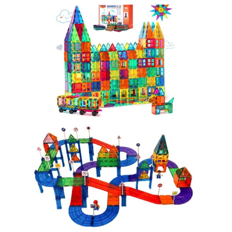 Racebaan set Magnetische tegels - 221-delig - Magneetfeest