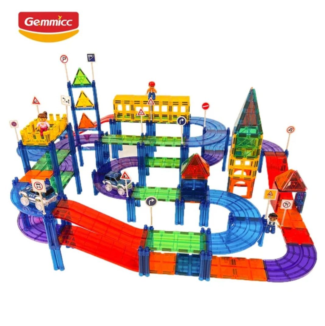 Racebaan set Magnetische tegels - 184-delig - Magneetfeest