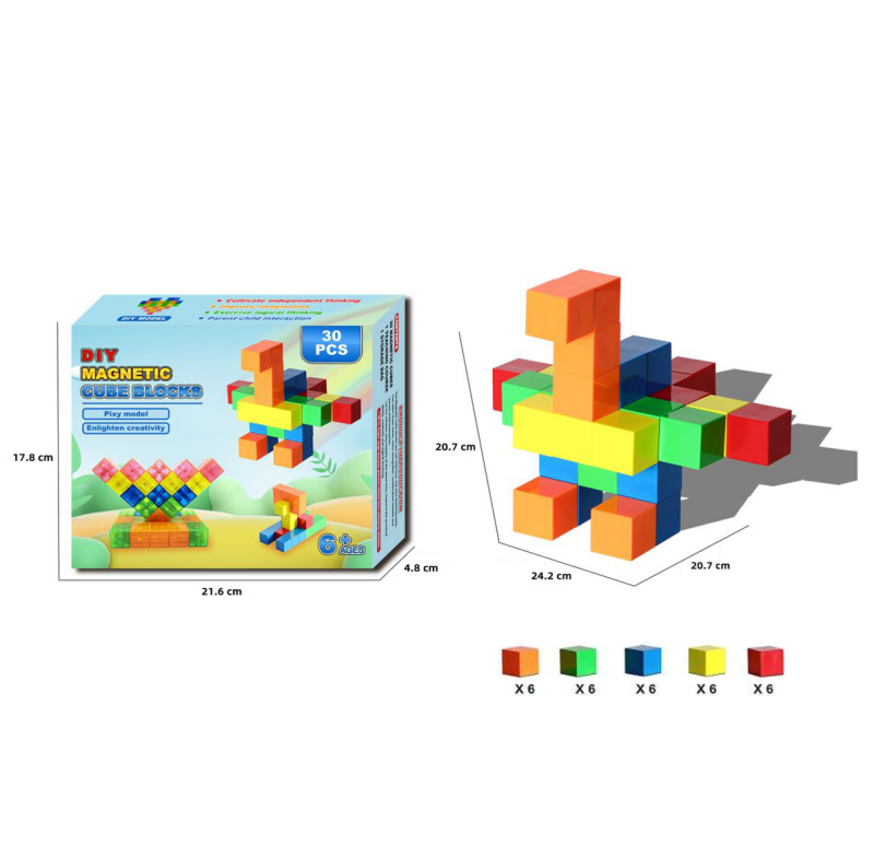 Magnetische pixel blokken groot 30 stuks - Magneetfeest